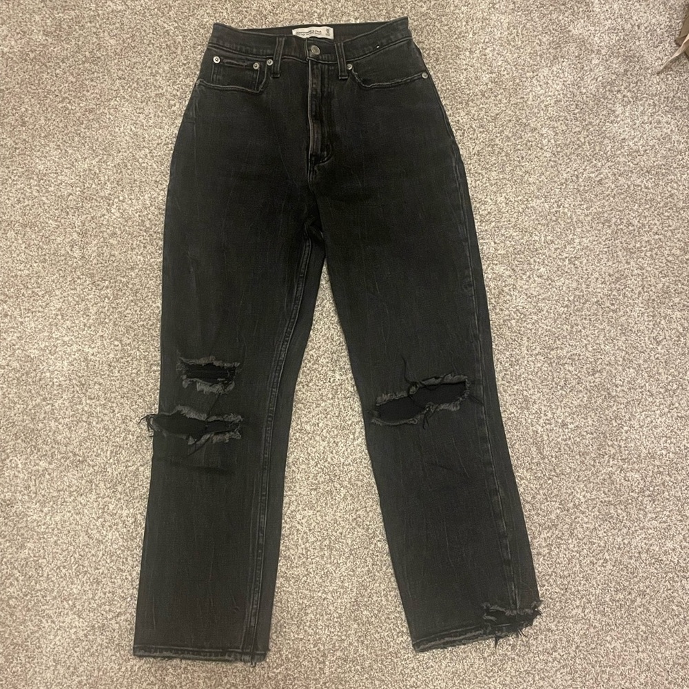 Abercrombie & Fitch Curve Love Ultra High Rise Ankle Straight Jeans.